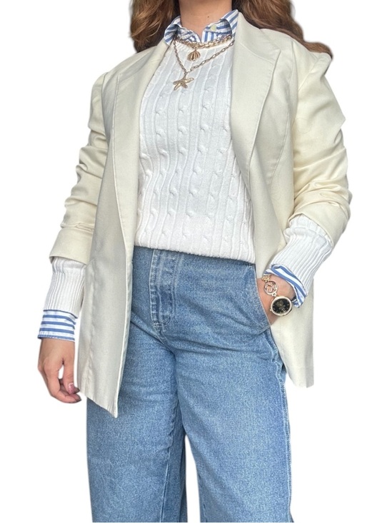 St. John's Bay Sweaters - St John’s Bay Cotton Classic Cream Cable Knit Sweater  - Small